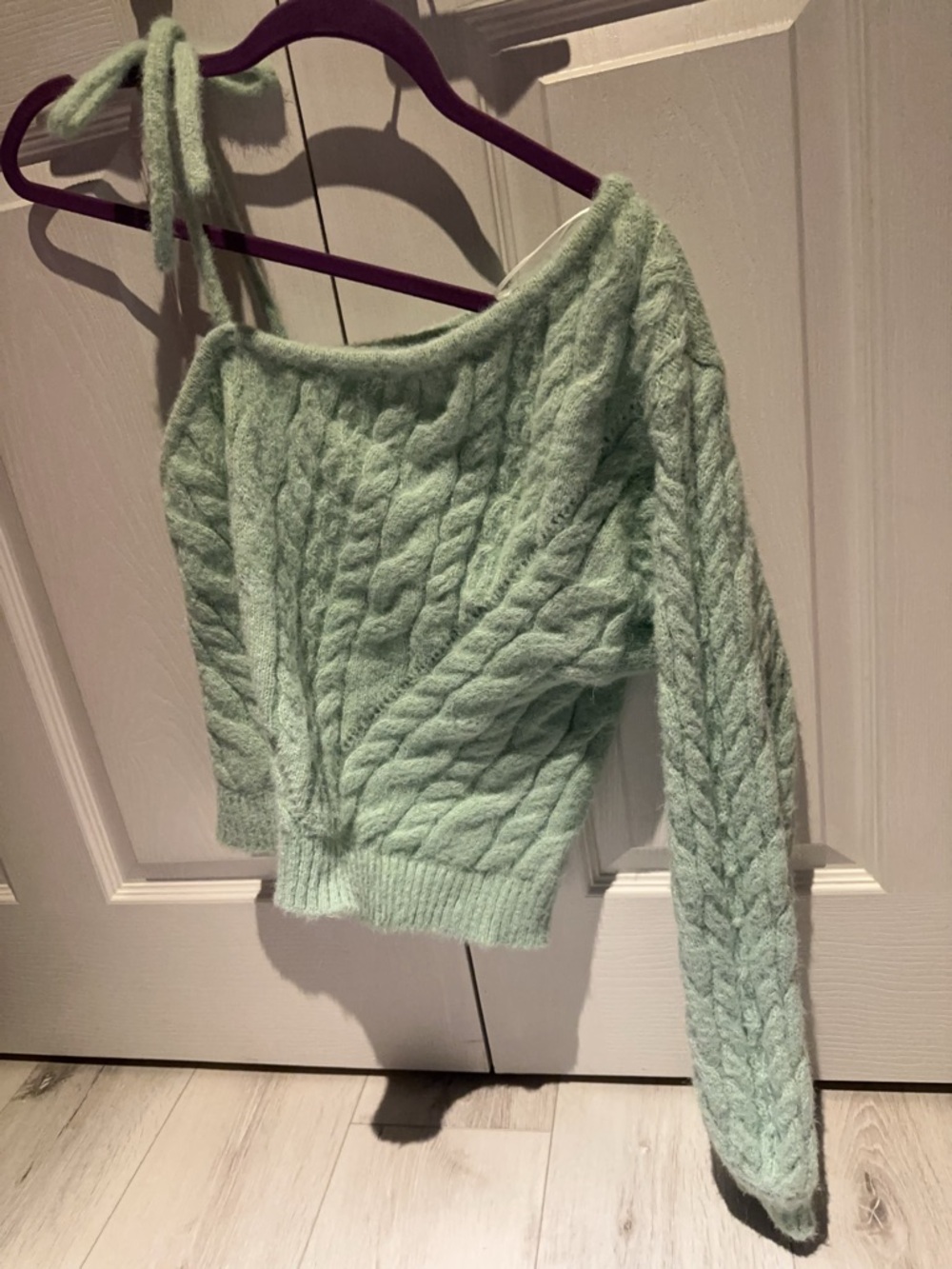 wild fable Mint Green Cable Knit Off-Shoulder Sweater